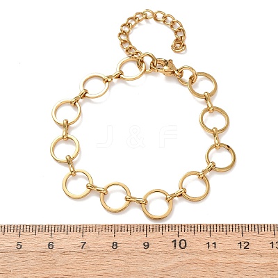 304 Stainless Steel Round Ring Link Chain Bracelets for Women BJEW-F536-02G-1