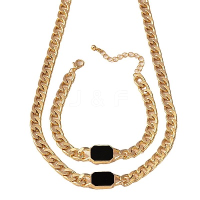 Alloy Enamel Rectangle Chain Necklaces & Link Bracelets & Rings Sets WGBB271-02-1
