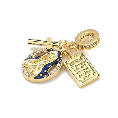 Brass Micro Pave Clear Cubic Zirconia European Dangle Charms KK-D235-17G-1