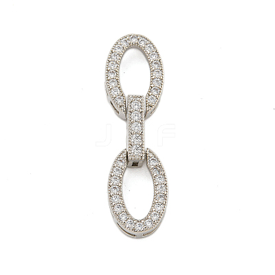 Rack Plating Oval Brass Micro Pave Clear Cubic Zirconia Fold Over Clasps KK-F876-04P-1