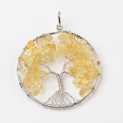 Tree of Life Natural Citrine Big Pendants G-L455-D06-1