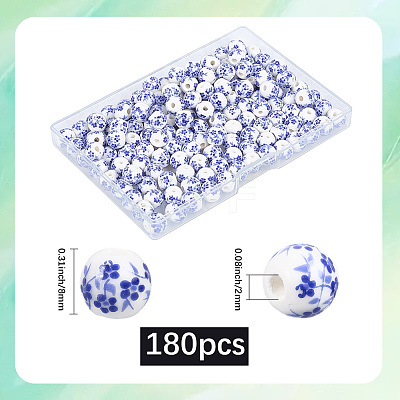 180Pcs Handmade Flower Printed Porcelain Ceramic Beads PORC-LT0001-08A-1