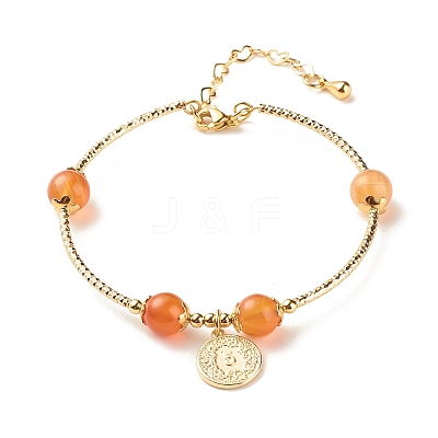 Brass Coin Charm Bracelet with Natural Red Aventurine BJEW-TA00116-04-1