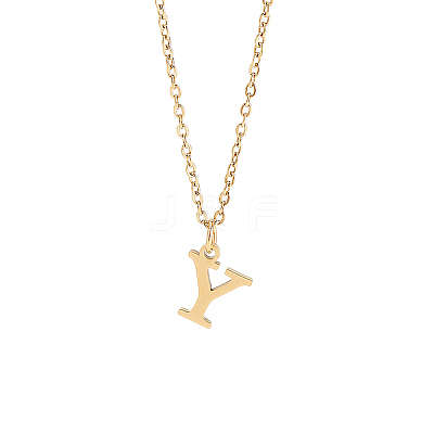 304 Stainless Steel Letter Pendant Necklaces NJEW-LP0001-53Y-G-1