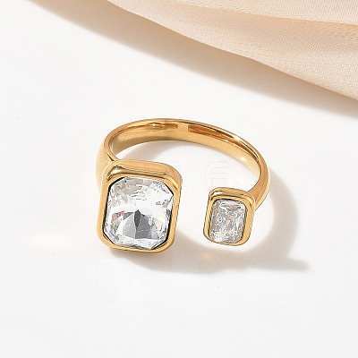 304 Stainless Steel Pave Clear Cubic Zirconia Cuff Open Rings for Women RJEW-F207-03C-G-1