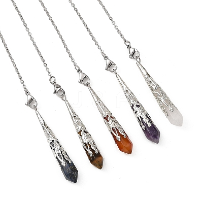 Natural Carnelian & Quartz Crystal & Amethyst & Tiger Eye & Lapis Lazuli Cone Point Dowsing Pendulums HJEW-JM04997-1