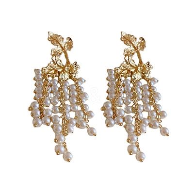 Alloy Plastic Pearl Bead Leaf Dangle Stud Earrings FS-WGB9C0C-01-1