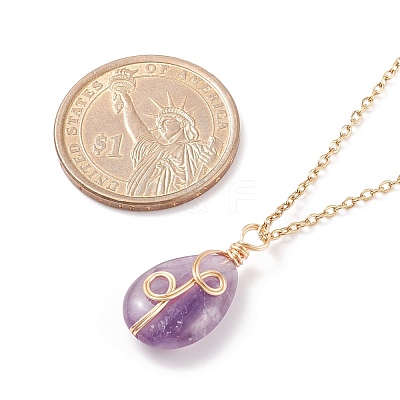 Natural Gemstone Teardrop Pendant Necklace NJEW-JN03900-1