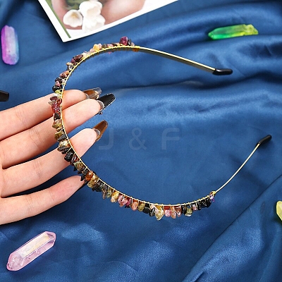 Wire Wrapped Natural Multicolor Tourmaline Chip Hair Bands PW-WG27230-19-1