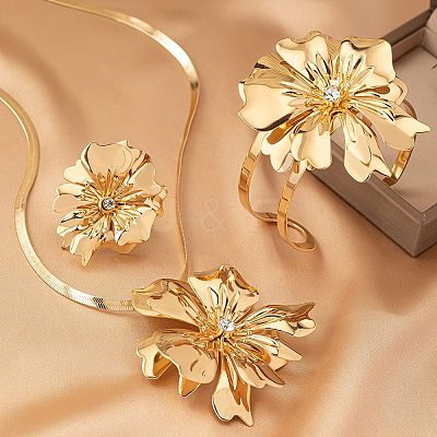 Flower Alloy Rhinestones Pendant Necklaces & Rings & Cuff Bangles Sets for Women FS-WG14933-01-1
