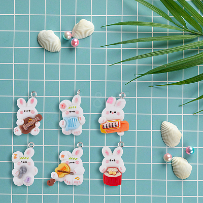 24Pcs 6 Styles Music Theme Opaque Resin Pendants RESI-FH0001-50-1