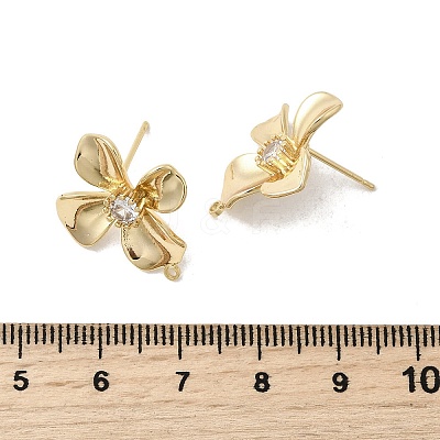 Brass Pave Clear Cubic Zirconia Flower Stud Earring Findings KK-A275-01B-G-1