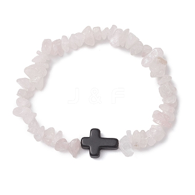 Natural Rose Quartz Chips Stretch Bracelets for Women Men BJEW-JB11341-12-1