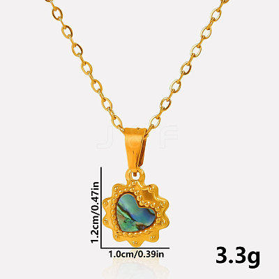 Stylish 304 Stainless Steel Pave Natural Paua Shell Heart-shaped Pendant Necklaces OG2679-3-1