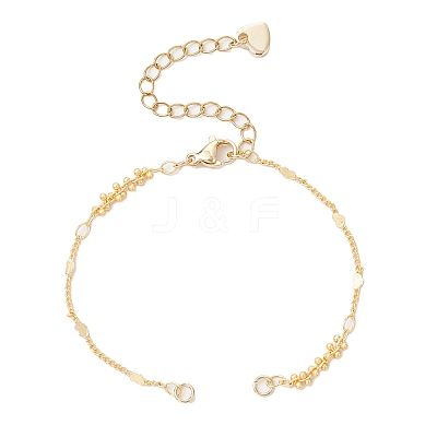 Brass Heart & Round Beaded Link Chains Bracelet Making AJEW-JB01370-1