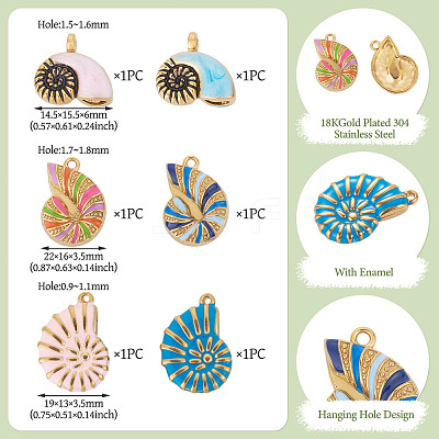 6Pcs 6 Styles 304 Stainless Steel Enamel Pendants STAS-TA0006-54-1
