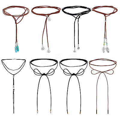 8Pcs 8 Styles Tree of Life Alloy & ABS Plastic Pearl & Natural Flower Amazonite Chip & Synthetic Turquoise Pendant Necklaces NJEW-ME00003-1