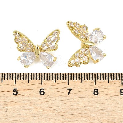 Brass Micro Pave Clear Cubic Zirconia Beads KK-D109-05B-G-1