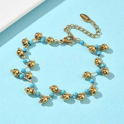 304 Stainless Steel Faceted Round Synthetic Turquoise Beaded Bracelets BJEW-C151-04A-1