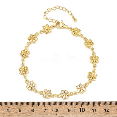 Clover Brass Micro Pave Clear Cubic Zirconia Link Chain Bracelets for Women BJEW-A090-03G-1