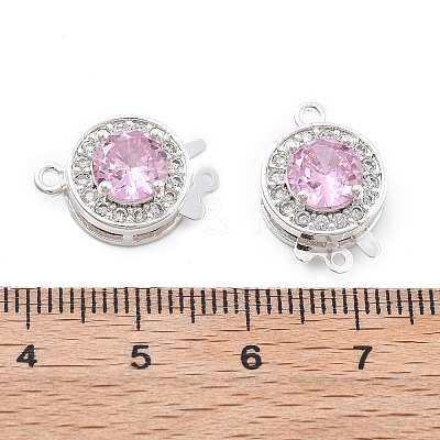 Flat Round Brass Micro Pave Cubic Zirconia Box Clasps KK-B125-15B-03S-1