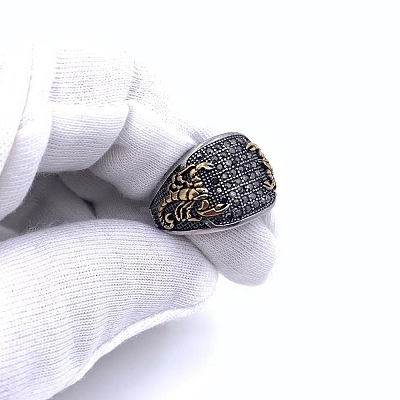 Scorpion Pattern 304 Stainless Steel Micro Pave Cubic Zirconia Finger Rings for Men FS-WG5AE2F-06-1