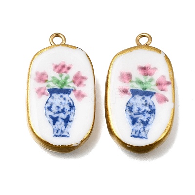 Fruit & Floral & Animals Printed Handmade Porcelain Pendants STAS-Z207-01G-07-1