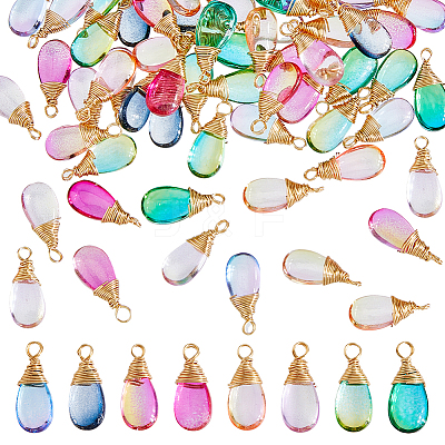 80Pcs 8 Colors Glass Pendants PALLOY-DC00017-1