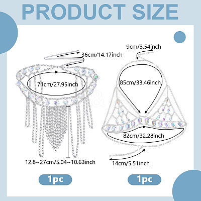 1Pc Alloy with Acrylic Chest Chains and 1Pc Skirt Waist Belly Body Chain for Sexy Bikini AJEW-GA0010-47-1
