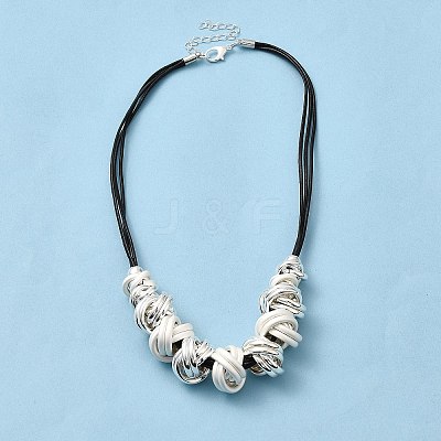 Alloy Knot Beaded Pendant Necklace with Waxed Ropes for Women NJEW-Q391-04S-1