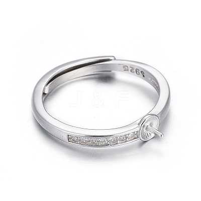 Anti-Tarnish Adjustable Rhodium Plated 925 Sterling Silver Finger Design Ring Mounts Fittings with Pearl Seat X-STER-F048-15P-1