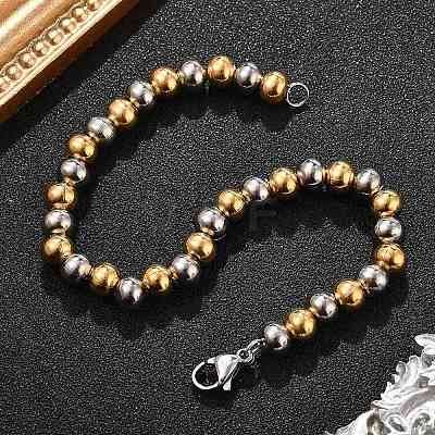 304 Stainless Steel Round Beads Bracelets BJEW-Q038-06GP-1