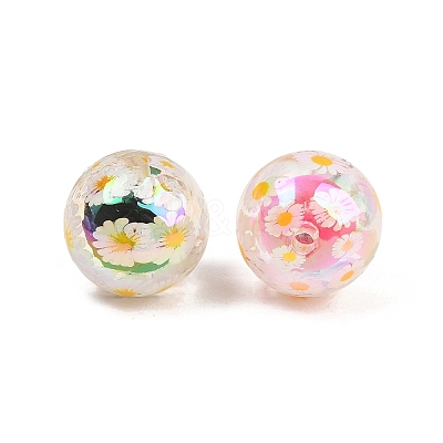 10Pcs 5 Colors UV Plating Printed Transparent Acrylic Beads TACR-FP0001-10-1