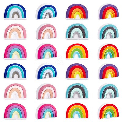 18Pcs 6 Colors Rainbow Silicone Focal Beads Bulk Rainbow Loose Spacer Beads Charm Color Silicone Beads Kit for DIY Necklace Bracelet Earrings Keychain Craft Jewelry Making JX322A-1