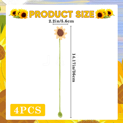 4Pcs Woolen Yarn Crochet Plant Bookmarks AJEW-CP0007-93-1