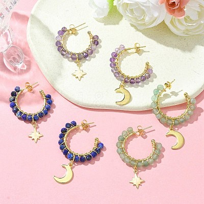 3 Pairs 3 Style Natural Mixed Gemstone Beaded Half Hoop Earrings EJEW-TA00322-1