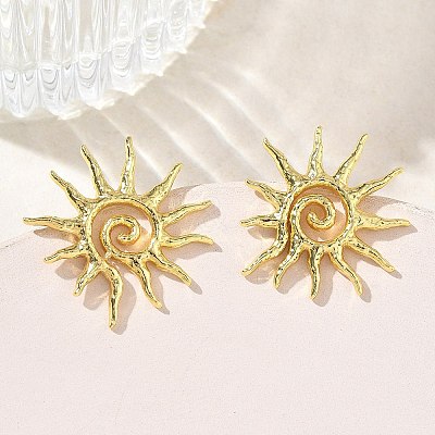 Sun Brass Stud Earrings for Women EJEW-A167-08G-1