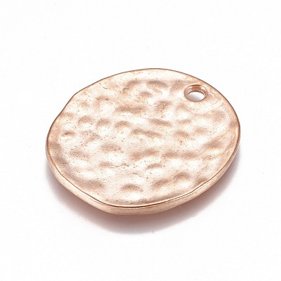 Alloy Blank Flat Round Hammered Pendants PALLOY-M031-07RG-1