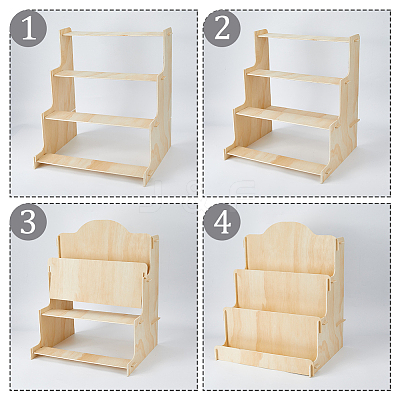 4-Tier Wood Postcard Display Riser Stands ODIS-WH0038-127-1