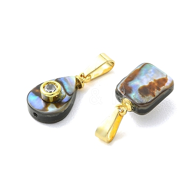 Natural Abalone Shell/Paua Shell Micro Pave Cubic Zirconia Pendants PALLOY-JF06002-1