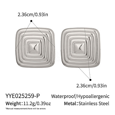 304 Stainless Steel Geometric Textured Square Stud Earrings VM3075-2-1