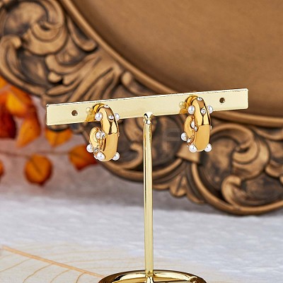 Shell Pearl C-shape Stud Earrings with Clear Cubic Zirconia JE948A-1