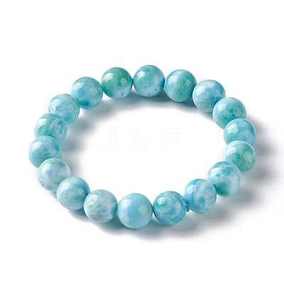 Natural Larimar/Pectolite Round Beaded Stretch Bracelet BJEW-A120-01E-1