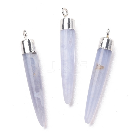 Natural Blue Lace Agate Brass Pointed Pendants G-B025-02P-02-1