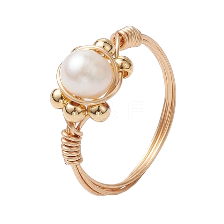 Round Natural Cultured Freshwater Pearl Finger Ring RJEW-JR00752-1