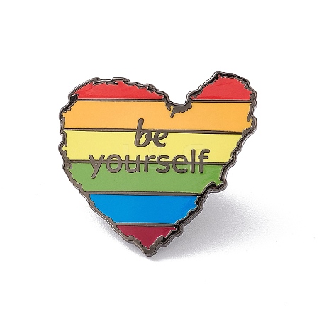 Rainbow Color Pride Flag Heart with Word Be Yourself Enamel Pin JEWB-G019-15B-1