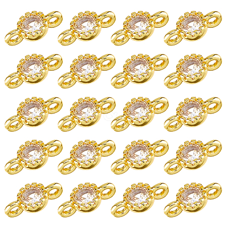 24Pcs Brass Cubic Zirconia Flat Round Connector Charms KK-DC0004-84-1