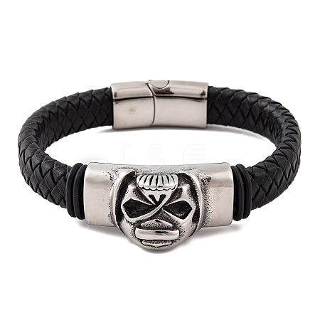 Men's Braided Black PU Leather Cord Bracelets BJEW-K243-39B-AS-1