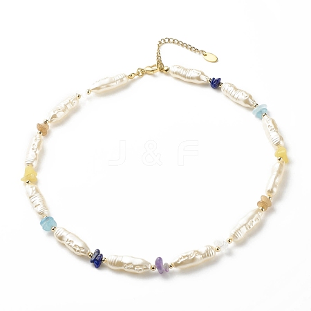 ABS Imitation Pearl & Natural Mixed Gemstone Chips Beaded Necklace for Women NJEW-JN03919-1