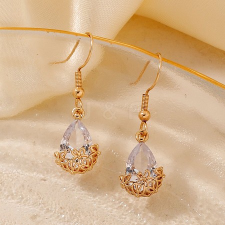 Elegant Brass Teardrop Flower Basket Dangle Earrings PV0025-1